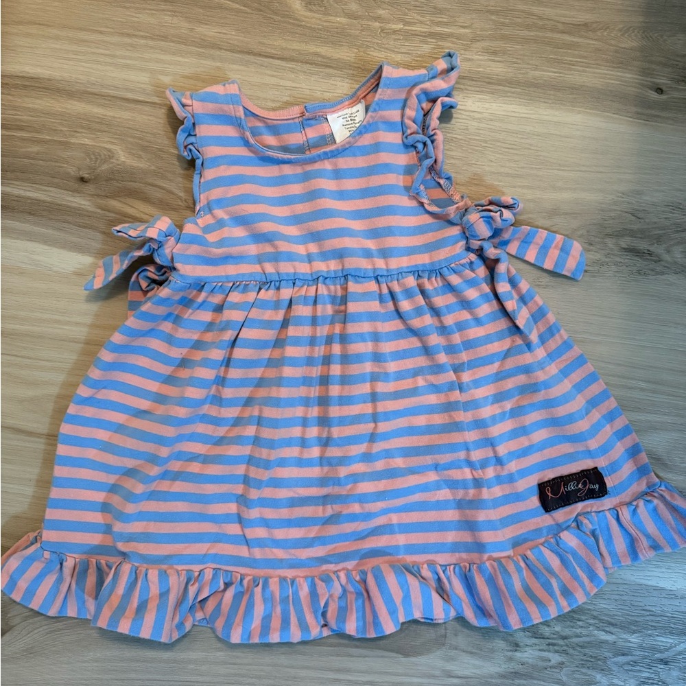 Millie Jay - Striped Peach/Salmon and Blue Kids Dress